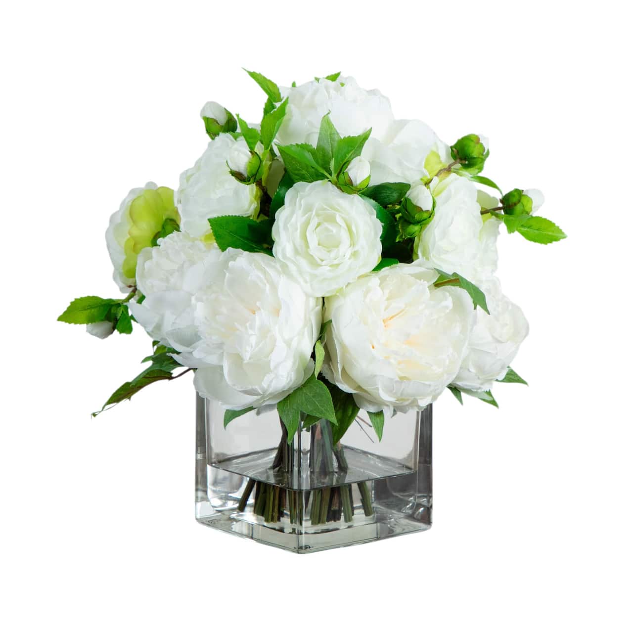 Wedding Collection 13in. Peony and Camellia Artificial Arrangement in Glass Vase